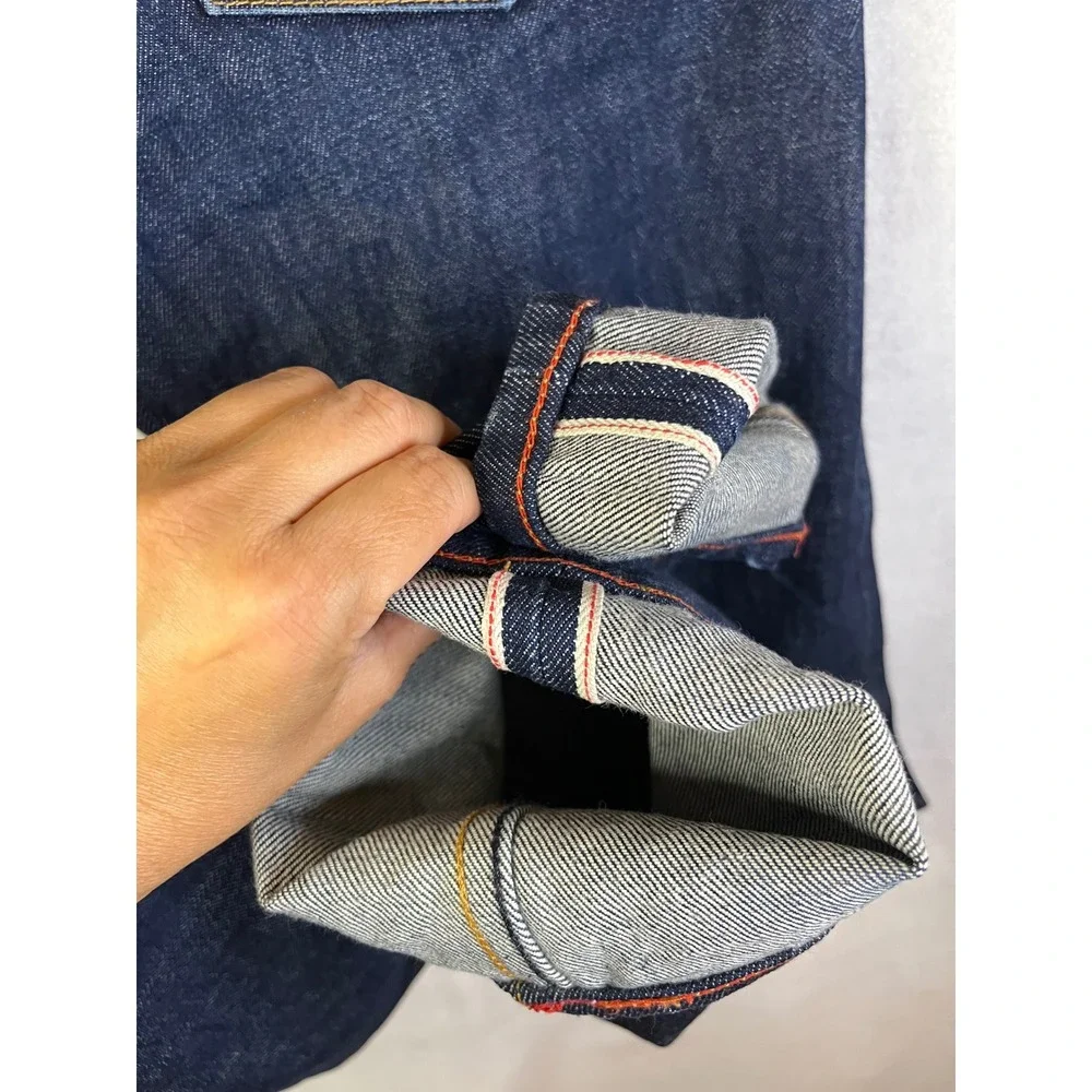 GUSTIN Raw Selvedge Denim Jeans Dark Indigo Slim Cut Button Fly USA 32 X 32